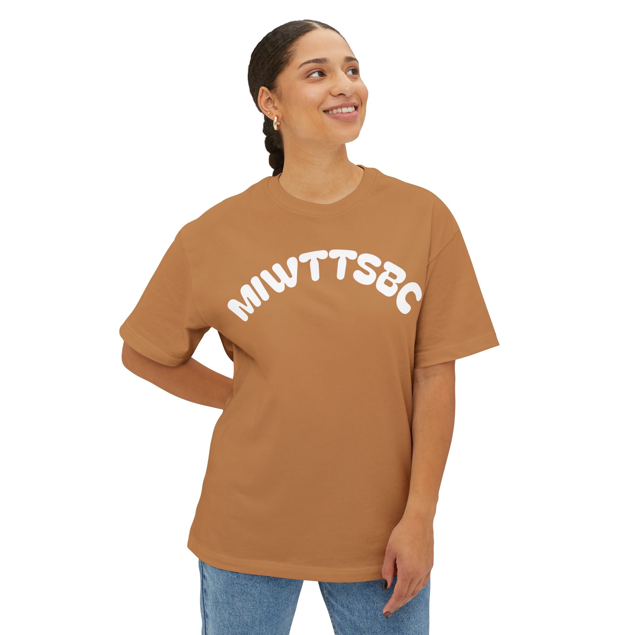 Boxy Tee — Minimal Arch Logo "MIIWTTSSBC" Casual Oversized Shirt