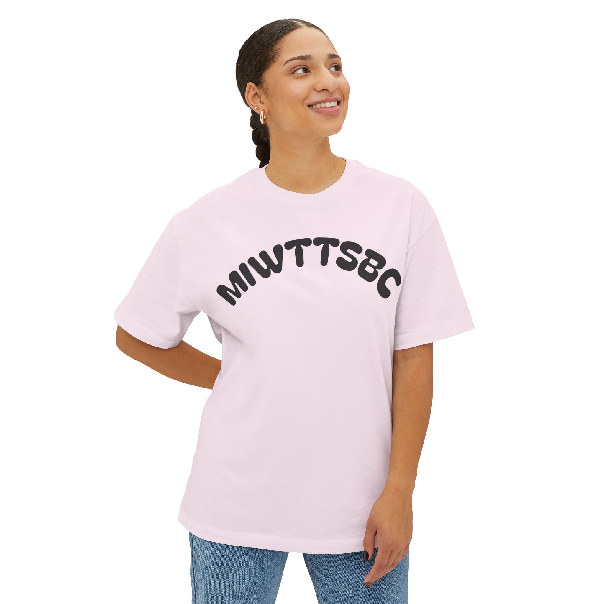 Boxy Tee — Minimal Arch Logo "MIIWTTSSBC" Casual Oversized Shirt