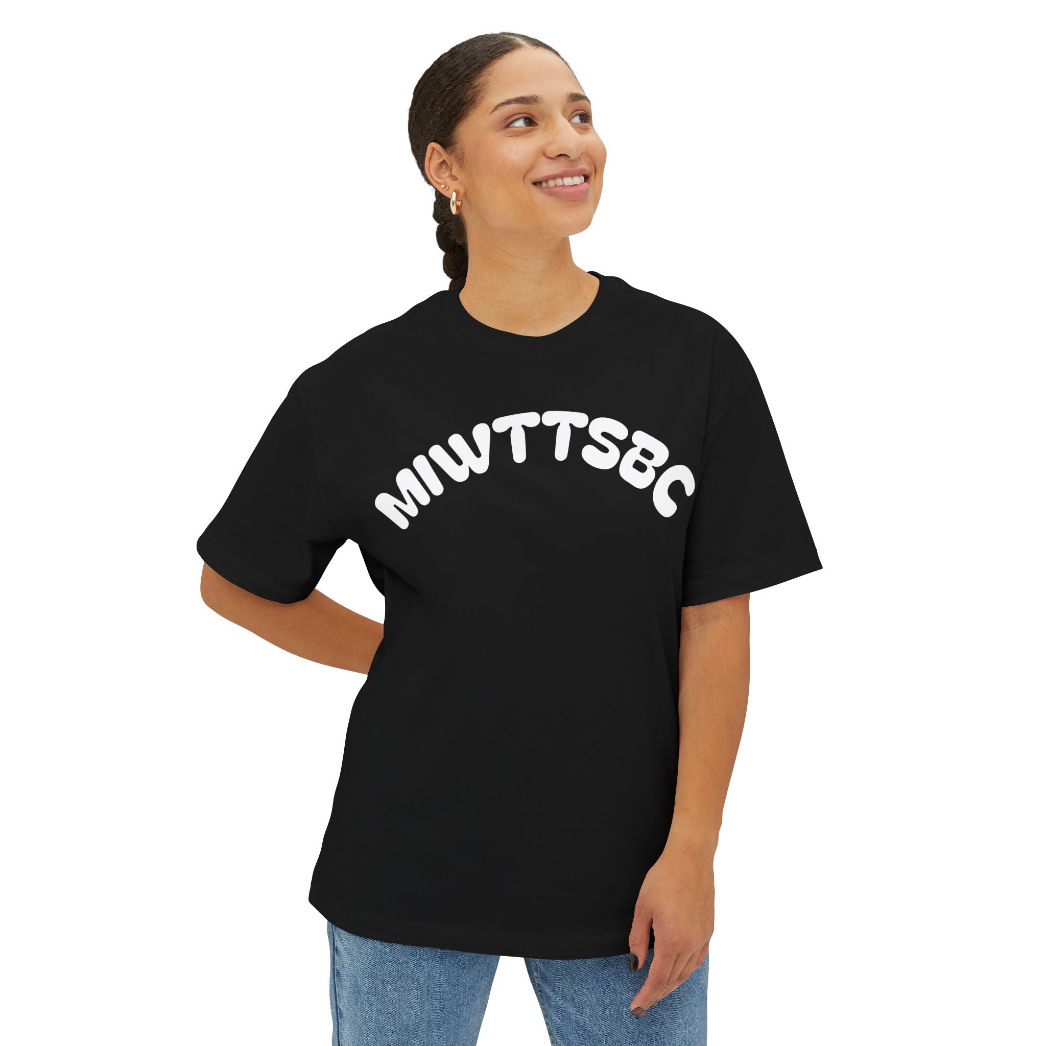 Boxy Tee — Minimal Arch Logo "MIIWTTSSBC" Casual Oversized Shirt